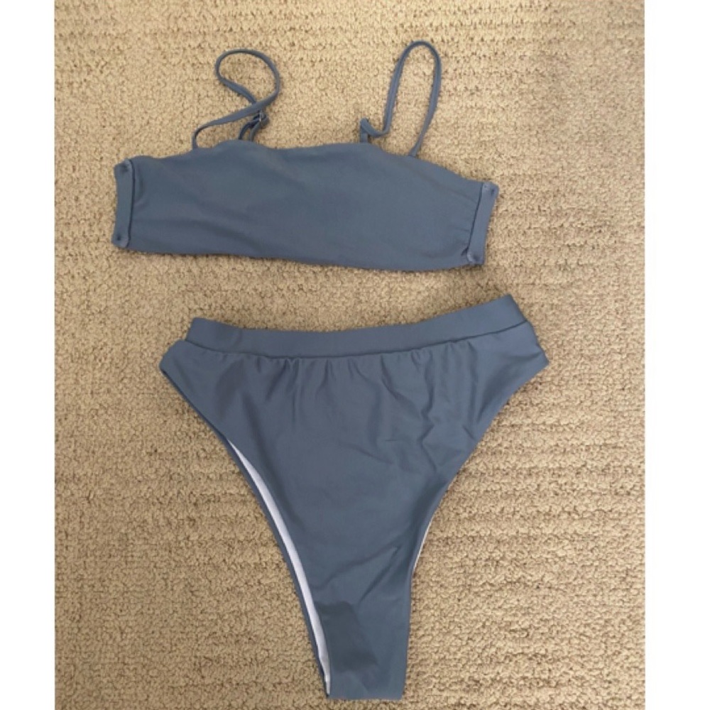 Blue/grey high waist swimsuit